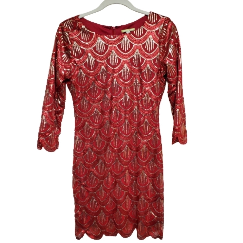 Gianni Bini Red & Gold Sequin Scallop Cocktail Dress